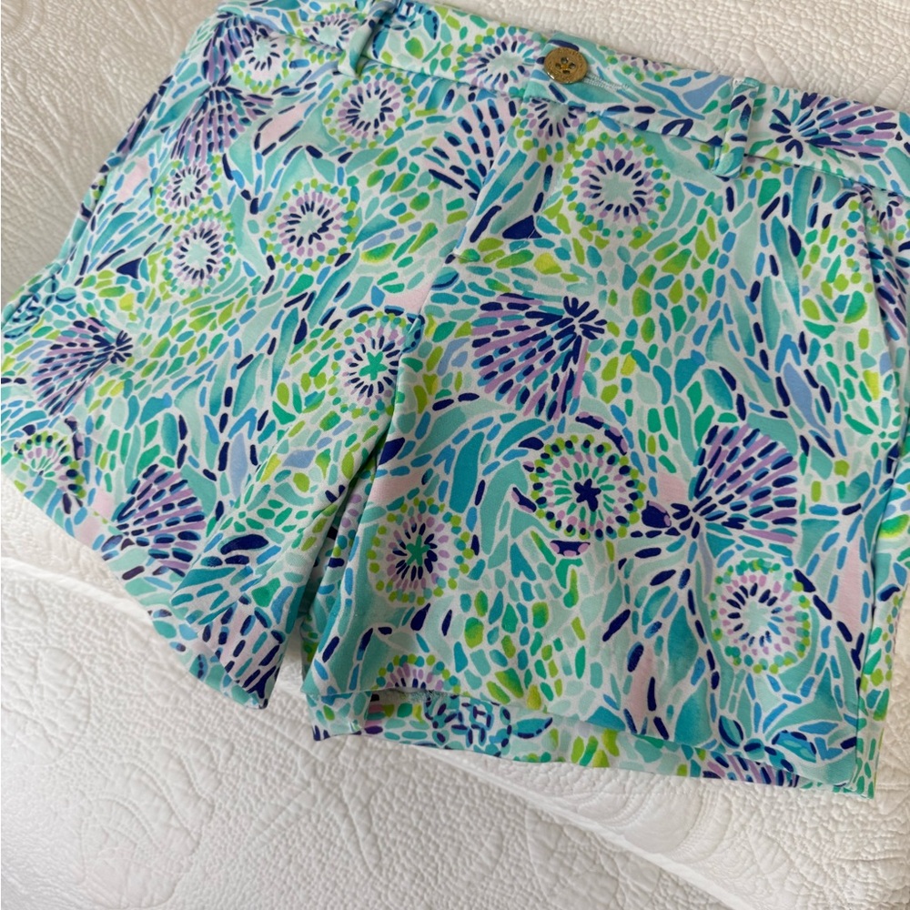 Lilly Pulitzer Blue and Green Bermuda Shorts Tropical Print